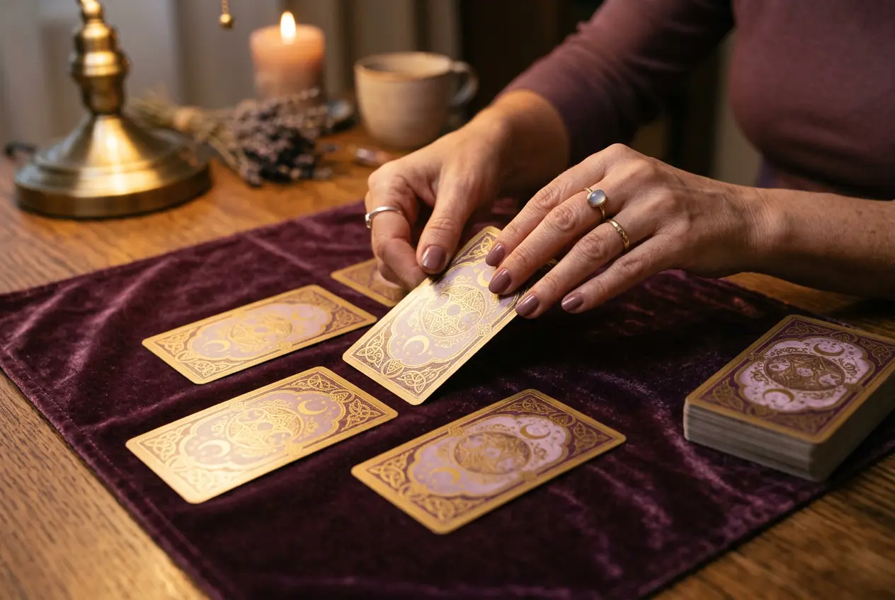 Lenormand-Karten zu einer Liebesfrage auf dem Beratungstisch