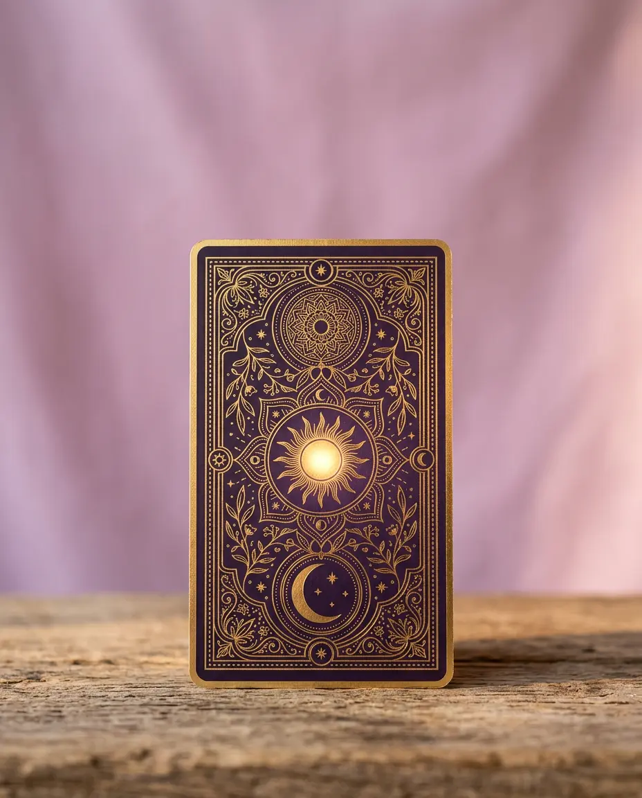 Einzelne Lenormand-Karte mit Sonnen- und Mondmotiv