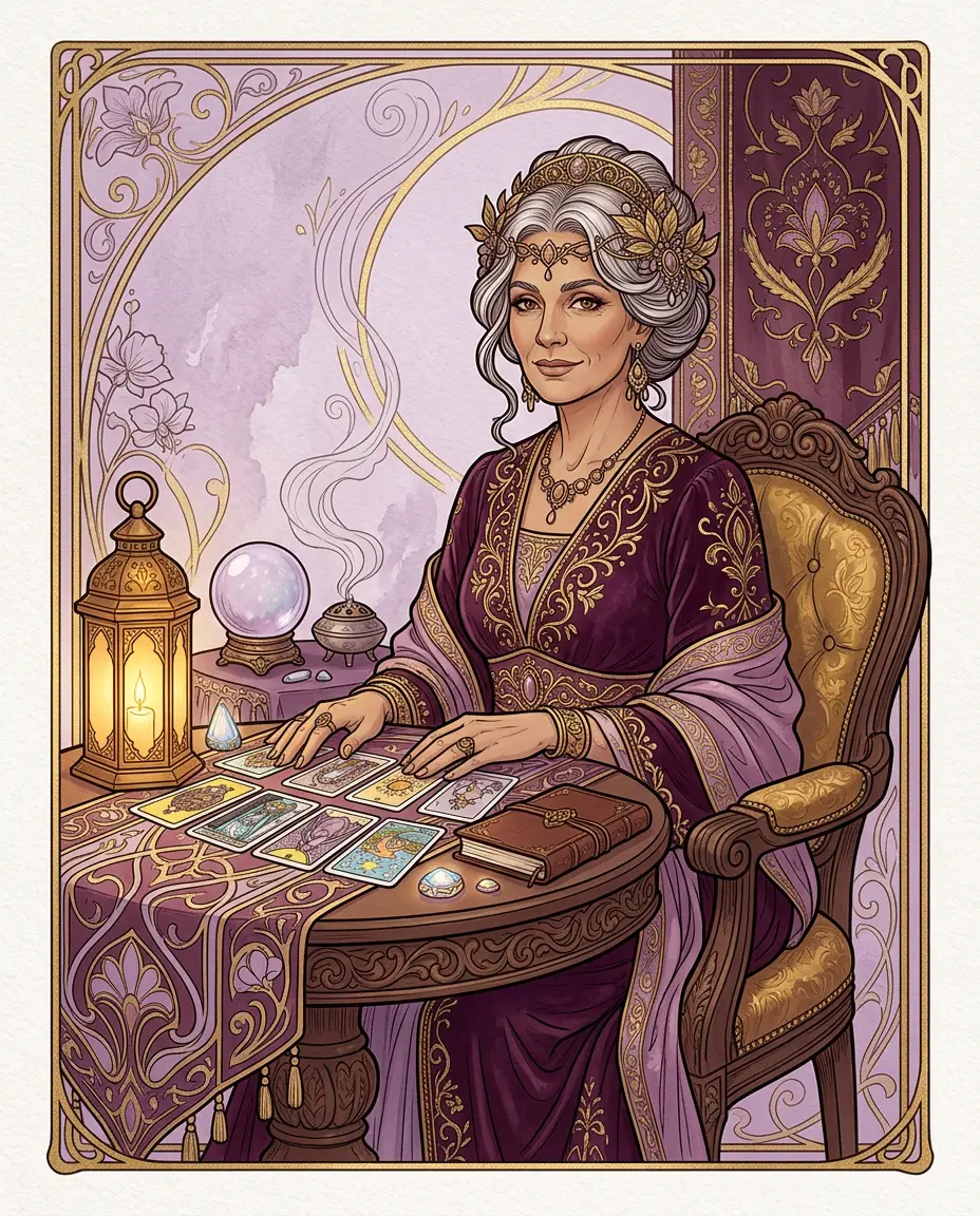 Illustrierter Avatar von Nicole Bethke am Kartentisch