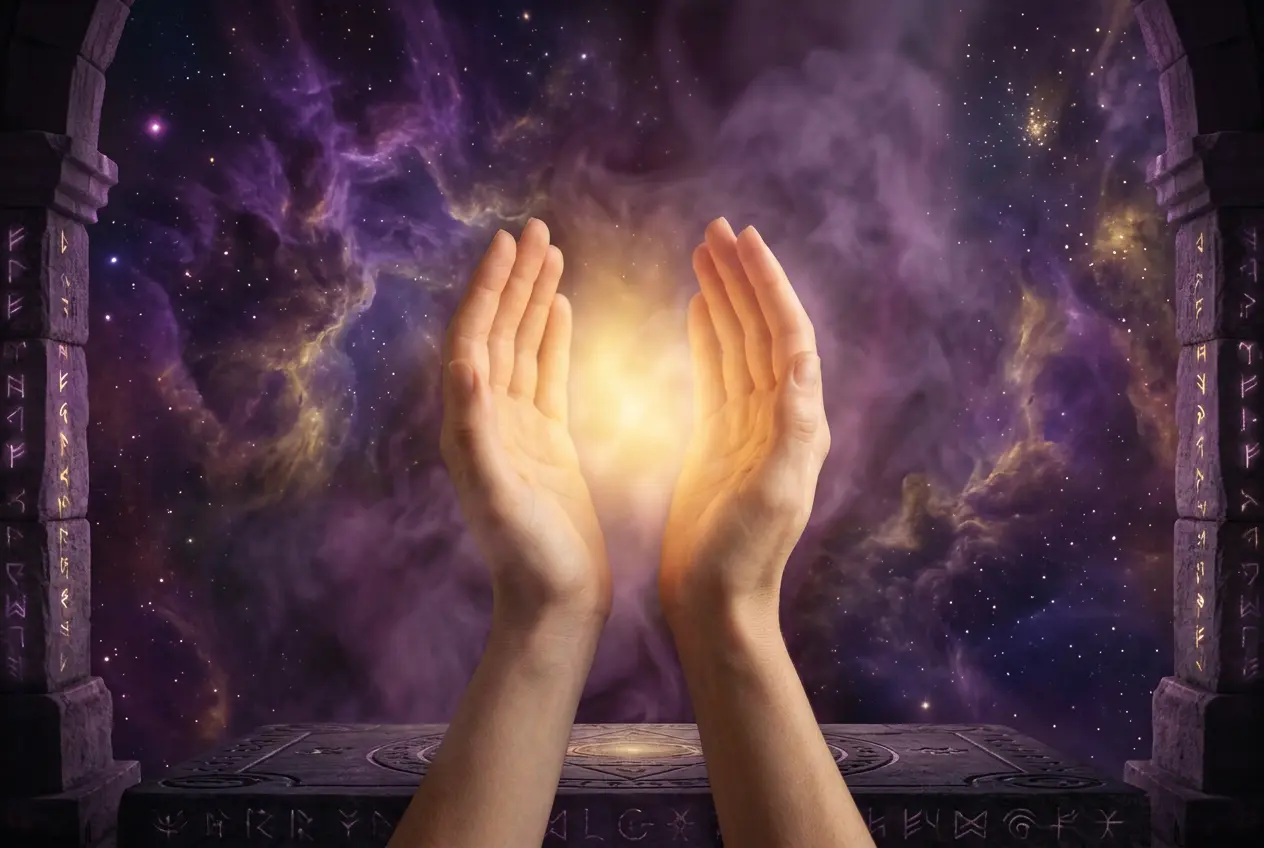 Offene Hände mit warmem Licht – Symbolbild für Fernreiki