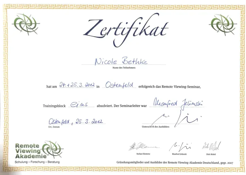 Zertifikate von Nicole Bethke, Übersicht 1